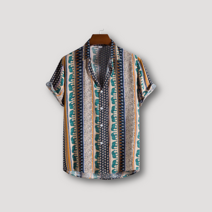 Elephant Geometric Button Up Shirt Short Sleeve