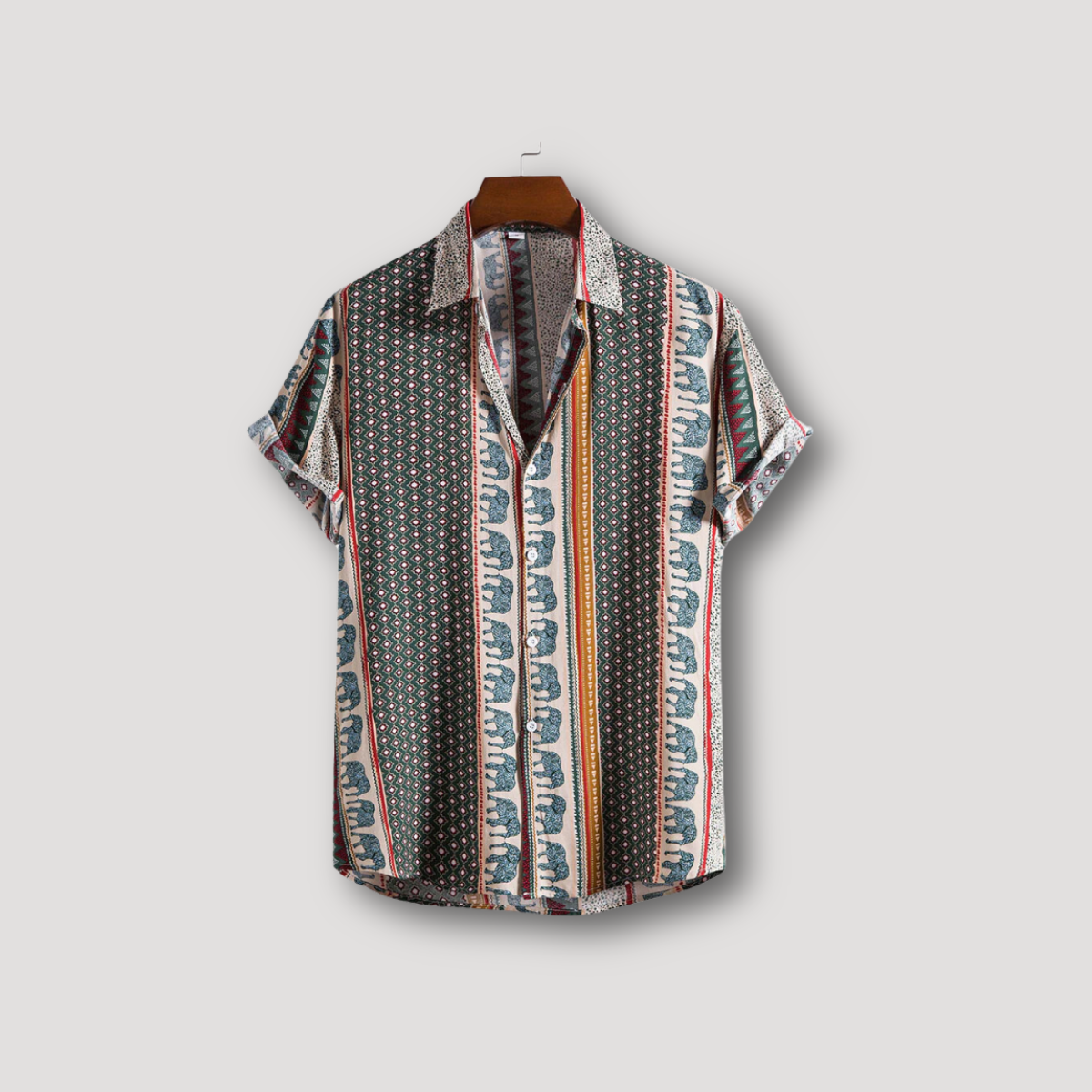 Elephant Geometric Button Up Shirt Short Sleeve