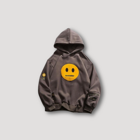 Neutral Face Emoji Hooded Sweatshirt Zipper Pocket