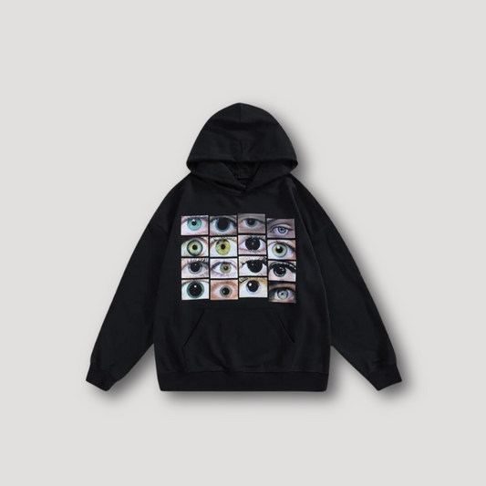 Real Eyes Photo Graphic Print Black Hoodie