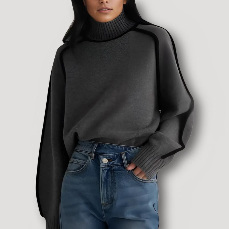 Black Trim Turtleneck Knitwear Sweater Women's