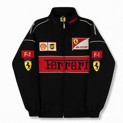 Vintage Ferrari Race Jacket - Men & Women – F1 Motorsport Style – Red Black White