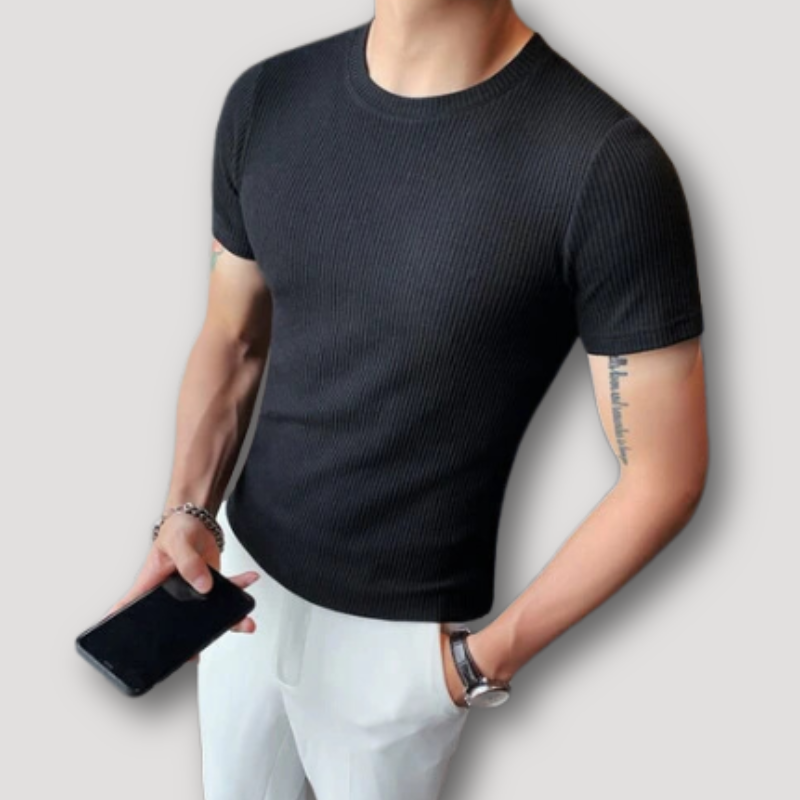 Ribbed Knit Slim Fit Plain T Shirt Australia