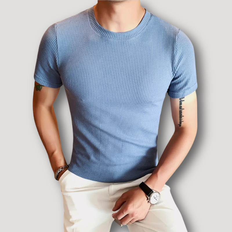 Ribbed Knit Slim Fit Plain T Shirt Australia