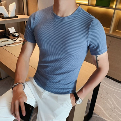 Ribbed Knit Slim Fit Plain T Shirt Australia