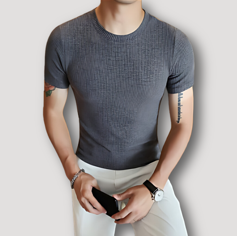 Ribbed Knit Slim Fit Plain T Shirt Australia