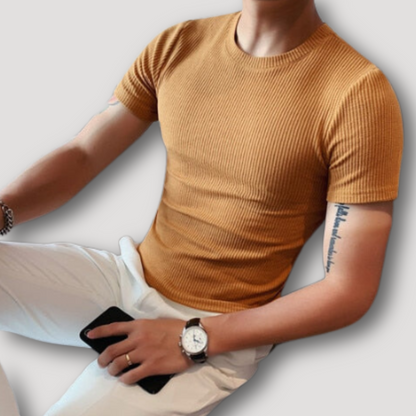 Ribbed Knit Slim Fit Plain T Shirt Australia