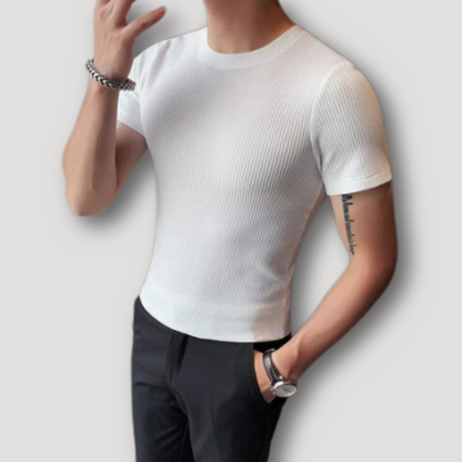 Ribbed Knit Slim Fit Plain T Shirt Australia