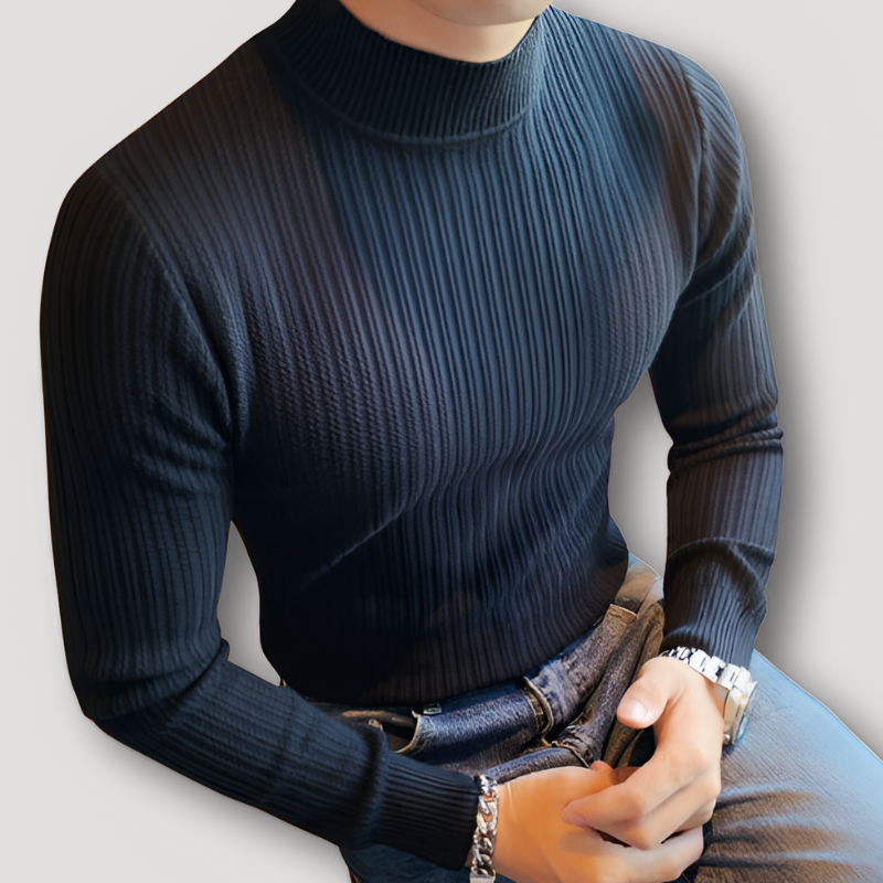 Ribbed Knit Long Sleeve Men Turtleneck Sweater