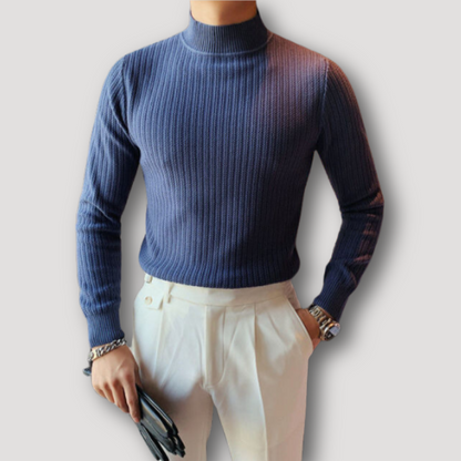 Ribbed Knit Long Sleeve Men Turtleneck Sweater