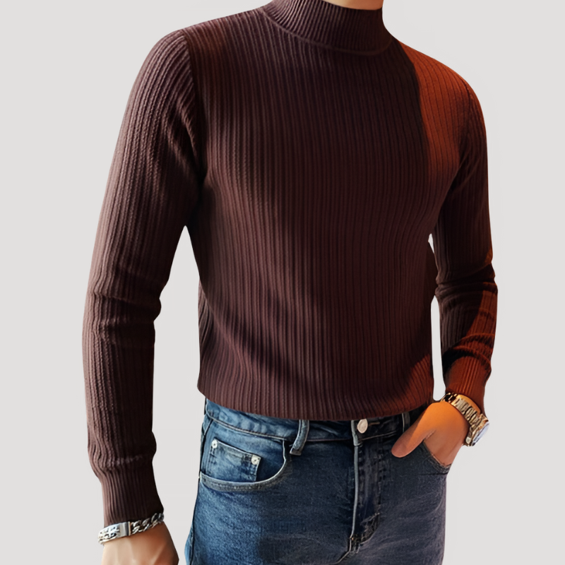 Ribbed Knit Long Sleeve Men Turtleneck Sweater