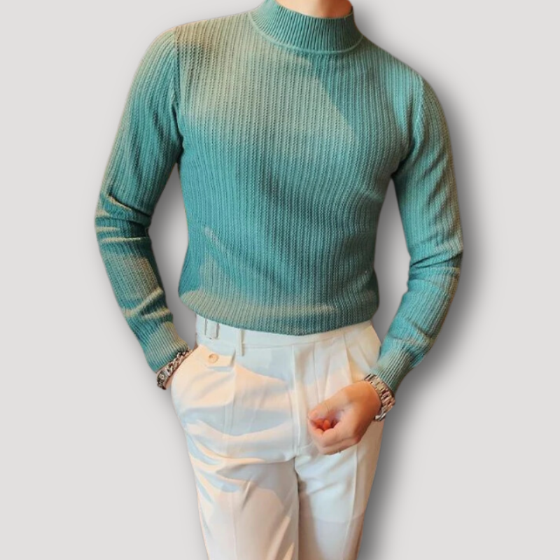 Ribbed Knit Long Sleeve Men Turtleneck Sweater