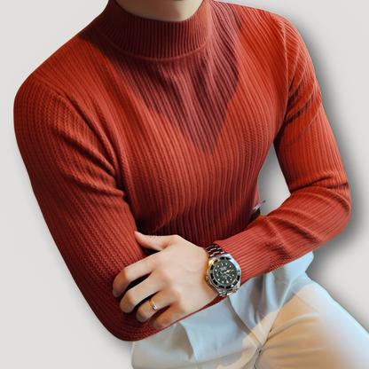 Ribbed Knit Long Sleeve Men Turtleneck Sweater