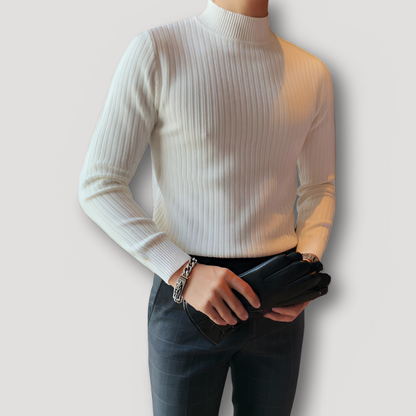 Ribbed Knit Long Sleeve Men Turtleneck Sweater