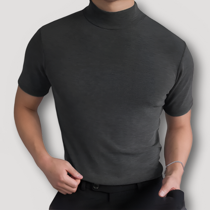 Short Sleeve Mock Neck Slim Fitted Summer Solid Tee T Shirt