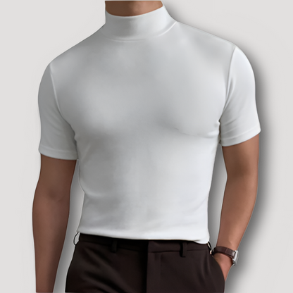 Short Sleeve Mock Neck Slim Fitted Summer Solid Tee T Shirt