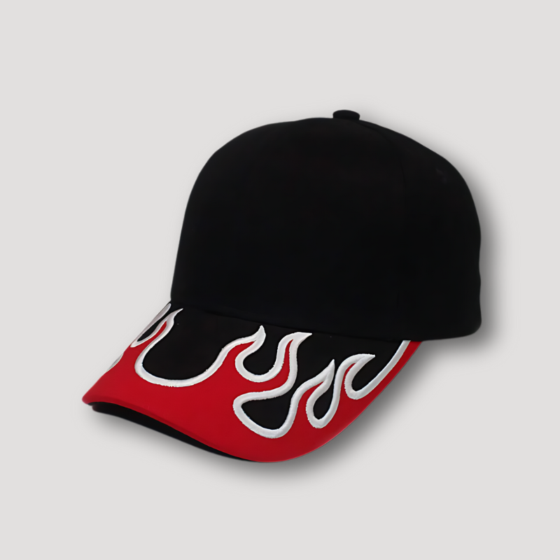 Flame Graphic Embroidery Black Baseball Cap Australia