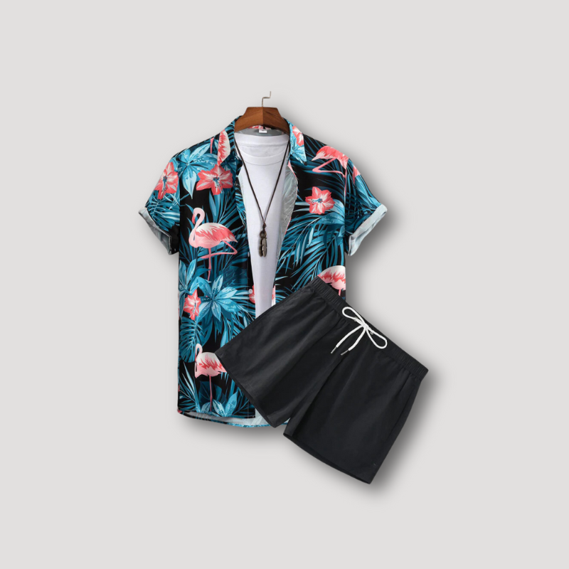 2 Piece Sets Floral Hawaiian Shirt & Elastic Waist Shorts on Men