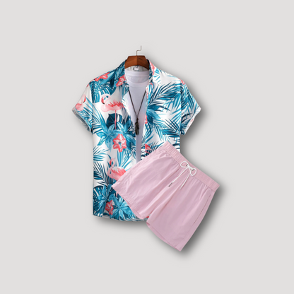 2 Piece Sets Floral Hawaiian Shirt & Elastic Waist Shorts on Men