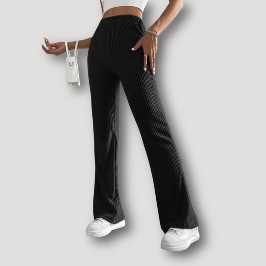 Women's Ribbed Knit Wide Leg High Waisted Pants