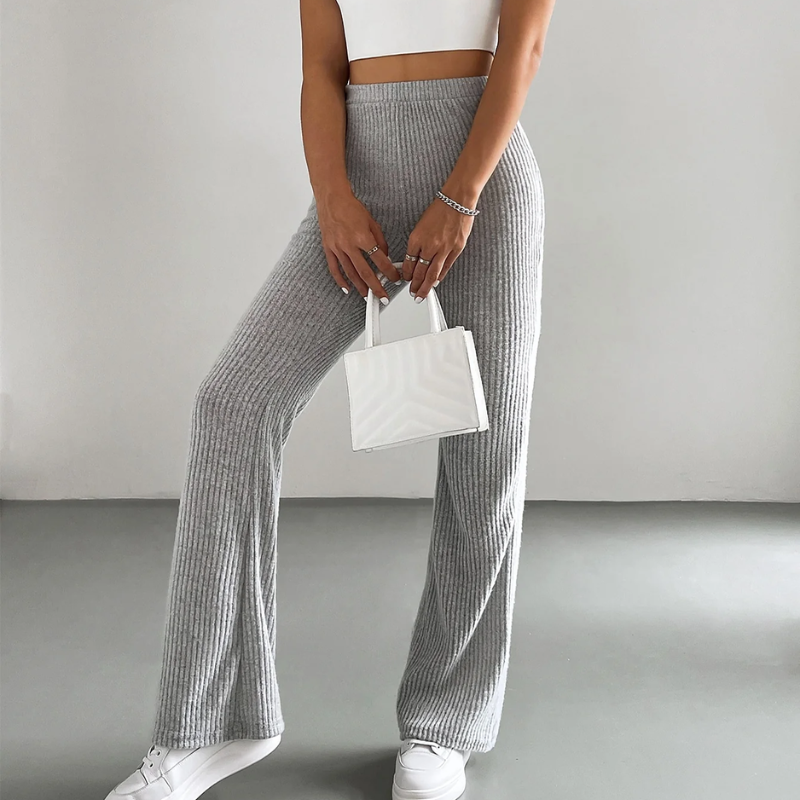 Women's Ribbed Knit Wide Leg High Waisted Pants