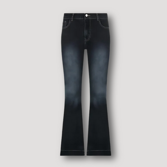 Dark Washed Denim Flared Jeans Low Rise