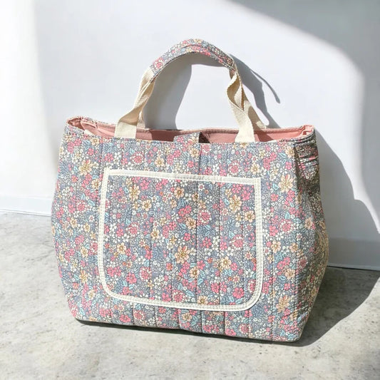 Flora Hand Tote Bag - Magnetic Closure - Floral Pattern