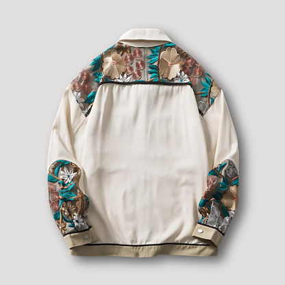 Embroidered Floral Patchwork Beige Oversized Jacket Women