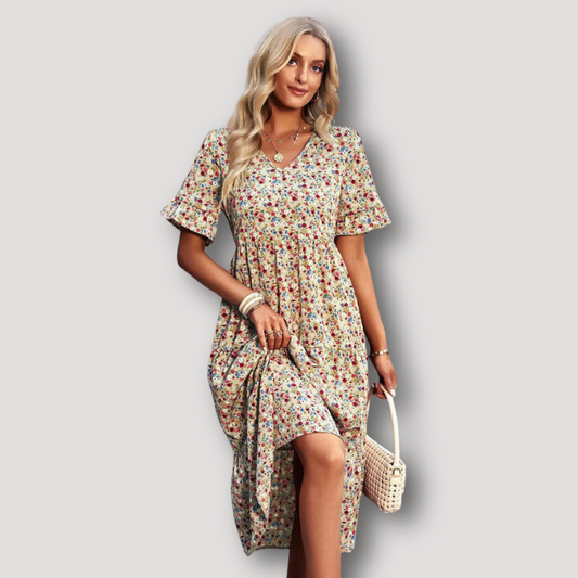 Ruffle Sleeve Floral V-Neck Flowy Midi Dress Australia