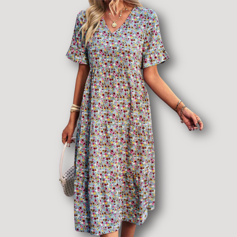 Ruffle Sleeve Floral V-Neck Flowy Midi Dress Australia