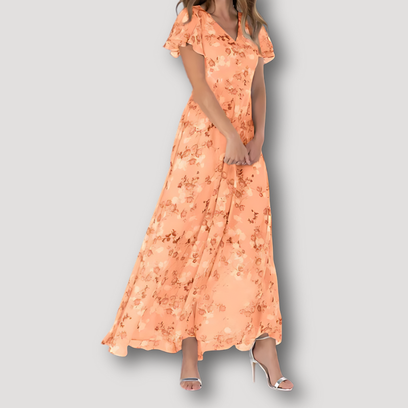 Flowy Floral Short Ruffled Sleeve Maxi Dress Australia