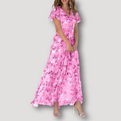 Flowy Floral Short Ruffled Sleeve Maxi Dress Australia