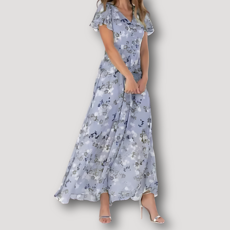 Flowy Floral Short Ruffled Sleeve Maxi Dress Australia