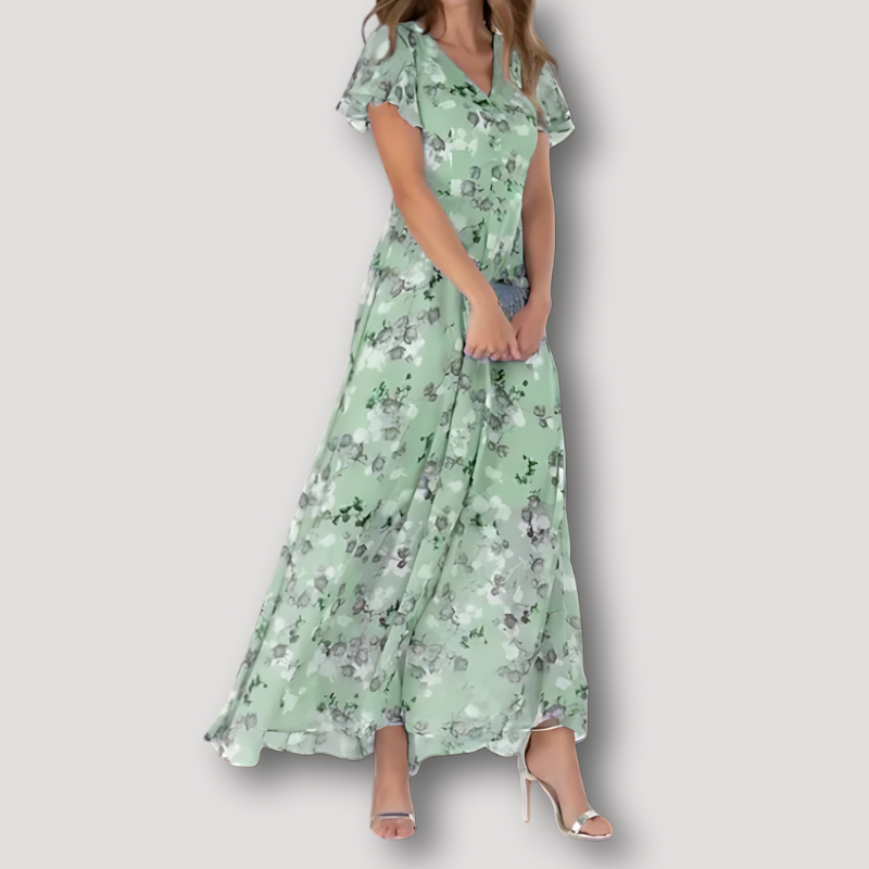 Flowy Floral Short Ruffled Sleeve Maxi Dress Australia