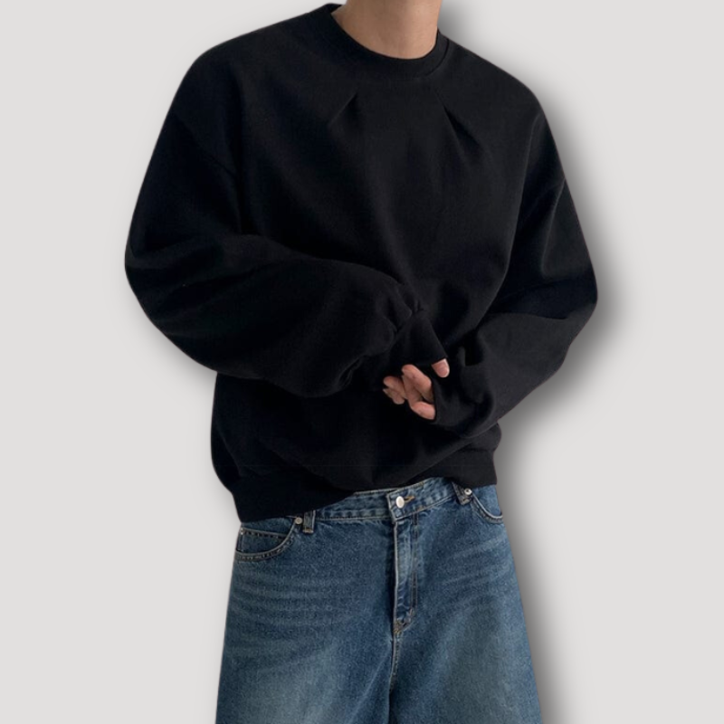 Pleated Crew Neck Oversized Sweatshirt