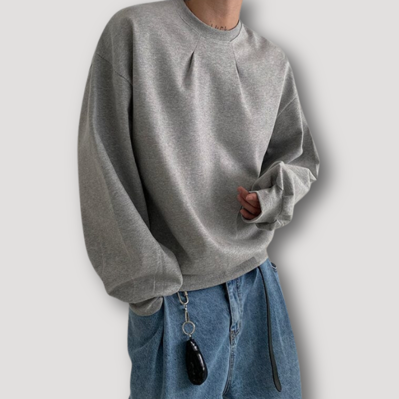 Pleated Crew Neck Oversized Sweatshirt