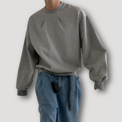 Pleated Crew Neck Oversized Sweatshirt