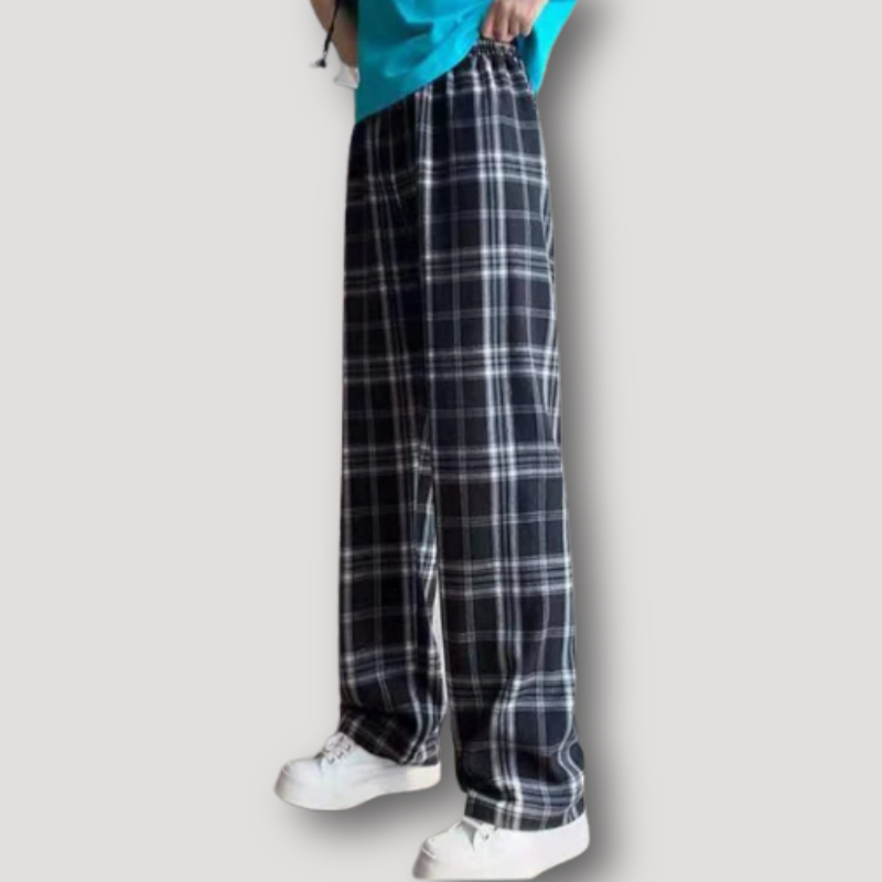 Classic Checkered Plaid Pattern High Rise Wide Leg Pants