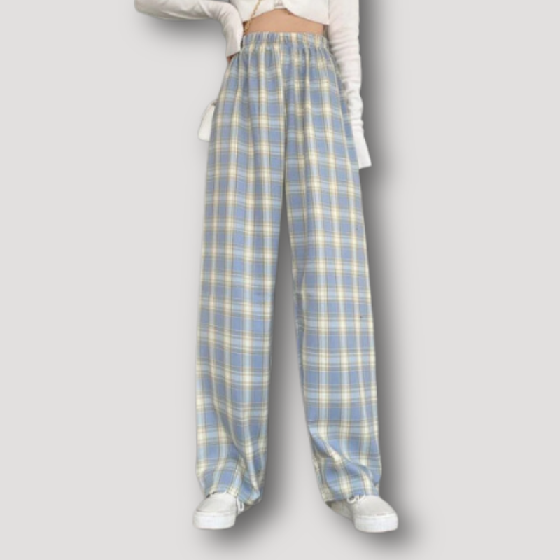 Classic Checkered Plaid Pattern High Rise Wide Leg Pants