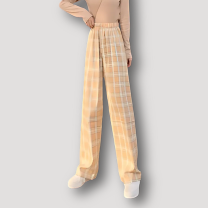 Classic Checkered Plaid Pattern High Rise Wide Leg Pants