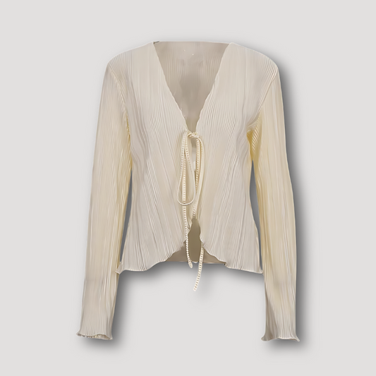 Pleated Long Flare Sleeve Tie Front Cardigans Women