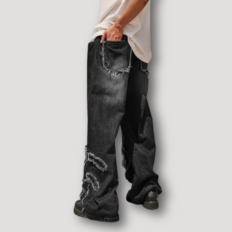 Vintage Washed Black Distressed Baggy Jeans for Men