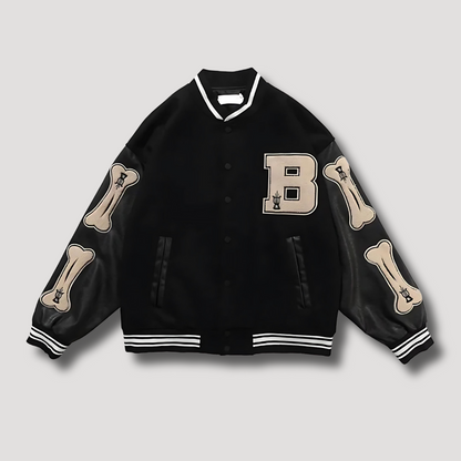 Fur Bone Patchwork Varsity Jacket