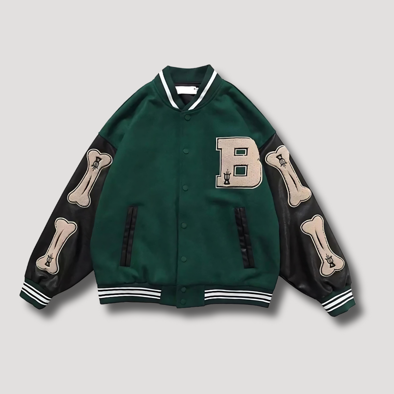 Fur Bone Patchwork Varsity Jacket