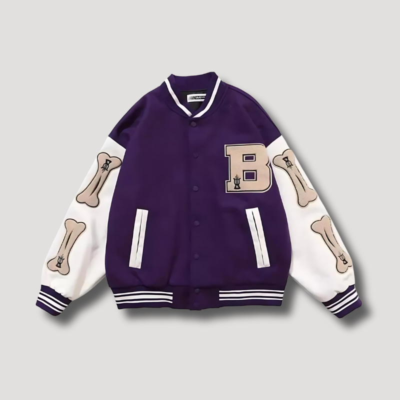 Fur Bone Patchwork Varsity Jacket