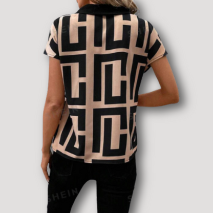 Geometric Patterns V Neck Short Sleeve Blouse