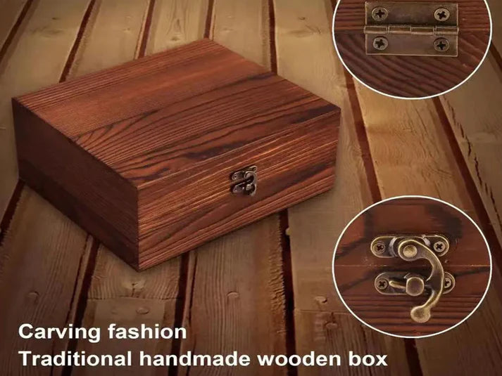 Glass Whiskey Bottle Box Gift - Crafted Wooden Box - Granite Chilling Stone