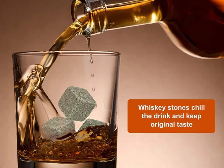 Glass Whiskey Bottle Box Gift - Crafted Wooden Box - Granite Chilling Stone