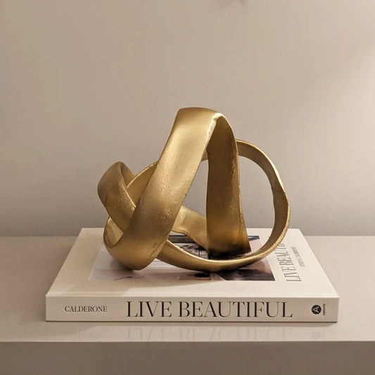 Gold Knot Sculpture Decor -  Distressed Finish - Durable Aluminum Material