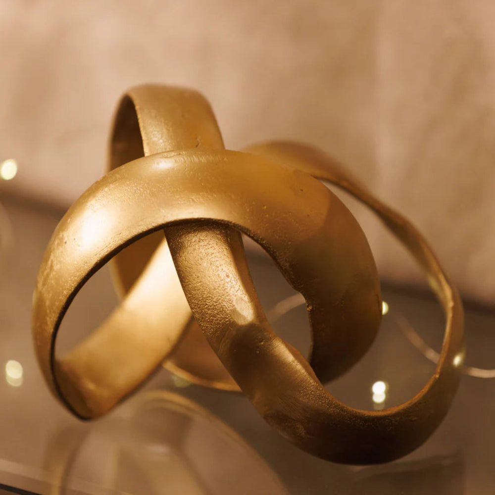 Gold Knot Sculpture Decor -  Distressed Finish - Durable Aluminum Material
